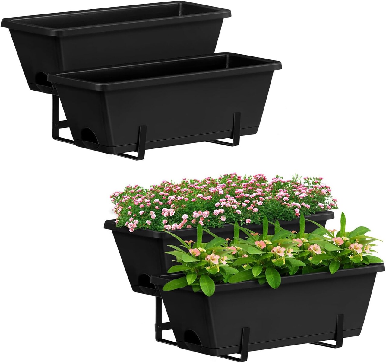 2 Tier Vertical Garden Planter 2 Pack Outdoor Herb Rectangle Raised Garden Beds for Flower Fruit Vegetable Elevated Garden Bed with Drain Holes for Balcony, Patio, Indoor, Black